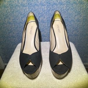 Black suede peep toe wedge